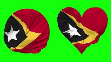 East Timor Flag in Heart and Round Shape Waving Seamless Looping, Looped Waving Slow Motion Flag, Chroma Key, 3D Rendering video