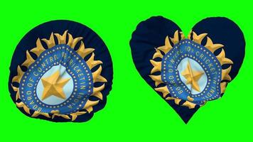 Board of Control for Cricket in India, BCCI Flag in Heart and Round Shape Waving Seamless Looping, Looped Waving Slow Motion Flag, Chroma Key, 3D Rendering video