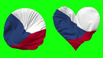 Czech Republic Flag in Heart and Round Shape Waving Seamless Looping, Looped Waving Slow Motion Flag, Chroma Key, 3D Rendering video