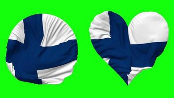 Finland Flag in Heart and Round Shape Waving Seamless Looping, Looped Waving Slow Motion Flag, Chroma Key, 3D Rendering video
