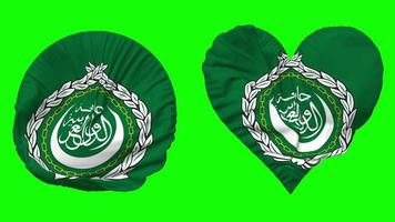 Arab League Flag in Heart and Round Shape Waving Seamless Looping, Looped Waving Slow Motion Flag, Chroma Key, 3D Rendering video