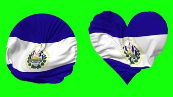 el Salvador Flagge im Herz und runden gestalten winken nahtlos Schleife, geloopt winken schleppend Bewegung Flagge, Chroma Taste, 3d Rendern video