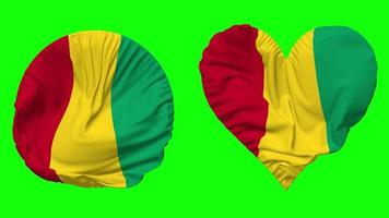 Guinea Flagge im Herz und runden gestalten winken nahtlos Schleife, geloopt winken schleppend Bewegung Flagge, Chroma Taste, 3d Rendern video