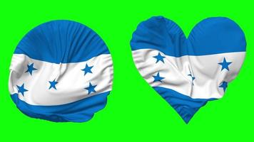 Honduras Flag in Heart and Round Shape Waving Seamless Looping, Looped Waving Slow Motion Flag, Chroma Key, 3D Rendering video