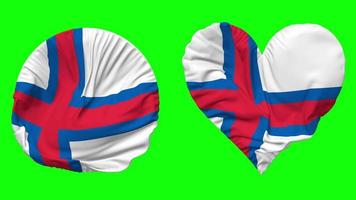 Faroe Islands Flag in Heart and Round Shape Waving Seamless Looping, Looped Waving Slow Motion Flag, Chroma Key, 3D Rendering video