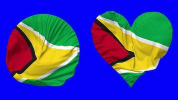 Guyana Flag in Heart and Round Shape Waving Seamless Looping, Looped Waving Slow Motion Flag, Chroma Key, 3D Rendering video