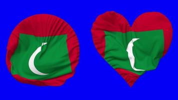 Maldives Flag in Heart and Round Shape Waving Seamless Looping, Looped Waving Slow Motion Flag, Chroma Key, 3D Rendering video