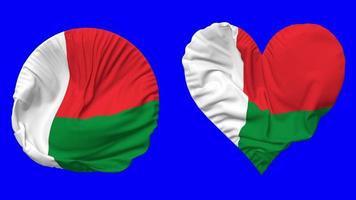 Madagascar Flag in Heart and Round Shape Waving Seamless Looping, Looped Waving Slow Motion Flag, Chroma Key, 3D Rendering video