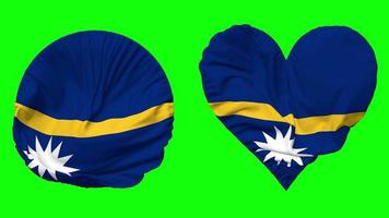 Nauru Flag in Heart and Round Shape Waving Seamless Looping, Looped Waving Slow Motion Flag, Chroma Key, 3D Rendering video