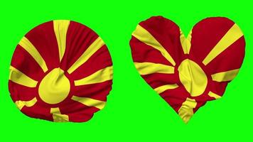 North Macedonia Flag in Heart and Round Shape Waving Seamless Looping, Looped Waving Slow Motion Flag, Chroma Key, 3D Rendering video