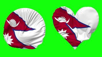 Nepal bandeira dentro coração e volta forma acenando desatado looping, em loop acenando lento movimento bandeira, croma chave, 3d Renderização video