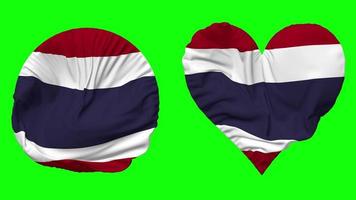 Thailand Flag in Heart and Round Shape Waving Seamless Looping, Looped Waving Slow Motion Flag, Chroma Key, 3D Rendering video