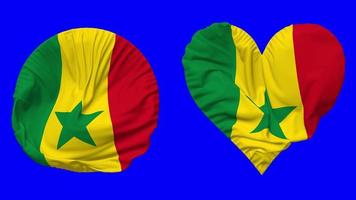 Senegal Flag in Heart and Round Shape Waving Seamless Looping, Looped Waving Slow Motion Flag, Chroma Key, 3D Rendering video