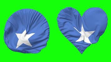 Somalia Flag in Heart and Round Shape Waving Seamless Looping, Looped Waving Slow Motion Flag, Chroma Key, 3D Rendering video