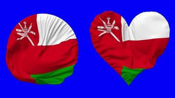 Oman Flag in Heart and Round Shape Waving Seamless Looping, Looped Waving Slow Motion Flag, Chroma Key, 3D Rendering video