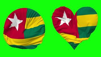 Togo Flag in Heart and Round Shape Waving Seamless Looping, Looped Waving Slow Motion Flag, Chroma Key, 3D Rendering video