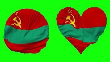 transnistria bandera en corazón y redondo forma ondulación sin costura bucle, serpenteado ondulación lento movimiento bandera, croma llave, 3d representación video
