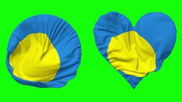 Palau Flag in Heart and Round Shape Waving Seamless Looping, Looped Waving Slow Motion Flag, Chroma Key, 3D Rendering video