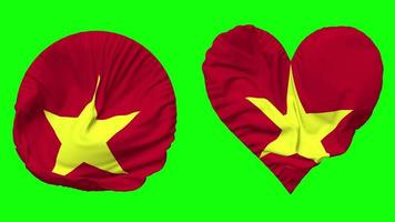 Vietnam Flag in Heart and Round Shape Waving Seamless Looping, Looped Waving Slow Motion Flag, Chroma Key, 3D Rendering video