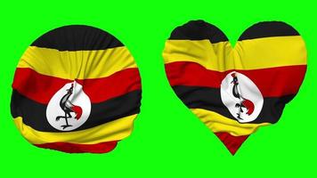 Uganda Flag in Heart and Round Shape Waving Seamless Looping, Looped Waving Slow Motion Flag, Chroma Key, 3D Rendering video