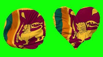 Sri Lanka Flag in Heart and Round Shape Waving Seamless Looping, Looped Waving Slow Motion Flag, Chroma Key, 3D Rendering video