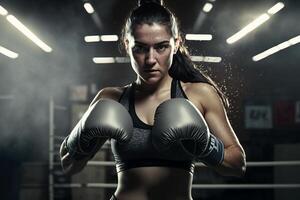 Fit woman training in boxing ring. photo