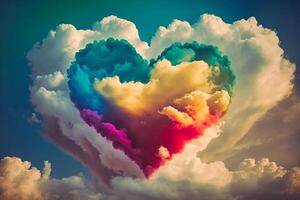 Colorful heart shaped cloud floating across the sky. photo