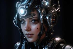 Portrait of a female cyborg created with technology. photo