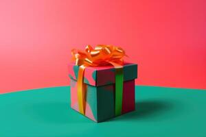 A beautiful birthday present box on a colorful background created with technology. photo