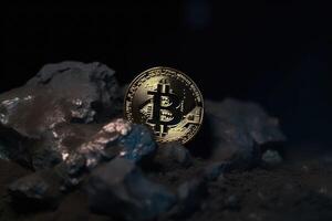 bitcoin cripto moneda minado directamente desde mineral creado con generativo ai tecnología. foto