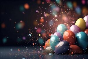 A festive background with colorful balloons created with technology. photo