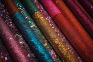 Photo realistic background texture of colourful glittering paper from above created with technology.