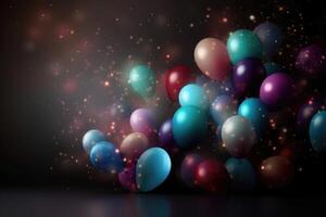 A festive background with colorful balloons created with technology. photo