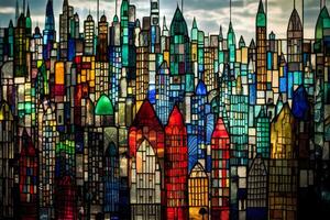 A stained glas city background created with technology. photo