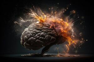 un humano cerebro explotando con conocimiento y creatividad creado con generativo ai tecnología. foto