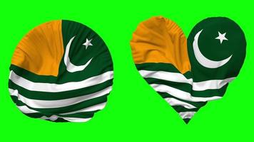 Azad Jammu and Kashmir, AJK Flag in Heart and Round Shape Waving Seamless Looping, Looped Waving Slow Motion Flag, Chroma Key, 3D Rendering video