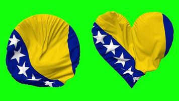 bosnia y herzegovina bandera en corazón y redondo forma ondulación sin costura bucle, serpenteado ondulación lento movimiento bandera, croma llave, 3d representación video