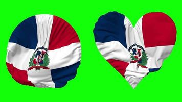 Dominican Republic Flag in Heart and Round Shape Waving Seamless Looping, Looped Waving Slow Motion Flag, Chroma Key, 3D Rendering video