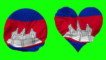 Cambodia Flag in Heart and Round Shape Waving Seamless Looping, Looped Waving Slow Motion Flag, Chroma Key, 3D Rendering video