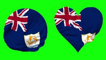 Anguilla Flag in Heart and Round Shape Waving Seamless Looping, Looped Waving Slow Motion Flag, Chroma Key, 3D Rendering video