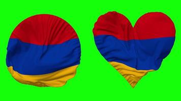 Armenië vlag in hart en ronde vorm golvend naadloos lus, lusvormige golvend langzaam beweging vlag, chroma sleutel, 3d renderen video