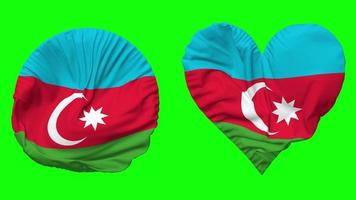azerbaiyán bandera en corazón y redondo forma ondulación sin costura bucle, serpenteado ondulación lento movimiento bandera, croma llave, 3d representación video