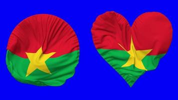 burkina faso drapeau dans cœur et rond forme agitant sans couture en boucle, en boucle agitant lent mouvement drapeau, chrominance clé, 3d le rendu video