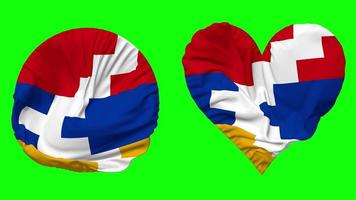 Artsakh Flag in Heart and Round Shape Waving Seamless Looping, Looped Waving Slow Motion Flag, Chroma Key, 3D Rendering video