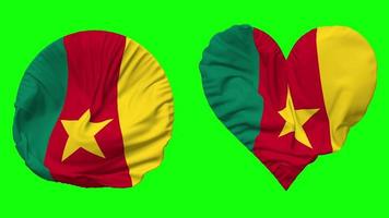 Cameroon Flag in Heart and Round Shape Waving Seamless Looping, Looped Waving Slow Motion Flag, Chroma Key, 3D Rendering video