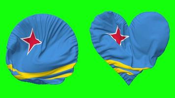 Aruba Flag in Heart and Round Shape Waving Seamless Looping, Looped Waving Slow Motion Flag, Chroma Key, 3D Rendering video