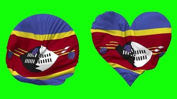 eswatini bandera en corazón y redondo forma ondulación sin costura bucle, serpenteado ondulación lento movimiento bandera, croma llave, 3d representación video