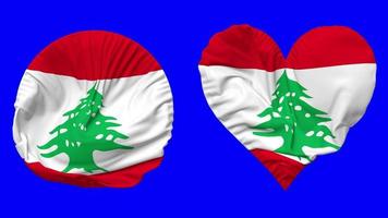 Lebanon Flag in Heart and Round Shape Waving Seamless Looping, Looped Waving Slow Motion Flag, Chroma Key, 3D Rendering video