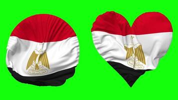 Egypt Flag in Heart and Round Shape Waving Seamless Looping, Looped Waving Slow Motion Flag, Chroma Key, 3D Rendering video