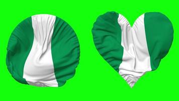 Nigeria drapeau dans cœur et rond forme agitant sans couture en boucle, en boucle agitant lent mouvement drapeau, chrominance clé, 3d le rendu video